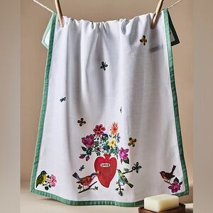 Anthropologie embroidered Heart Dish Towel